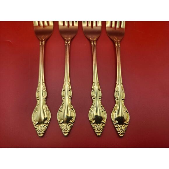 Set of 4 Golden Rexford Gold Electroplate Salad Forks 6.5” National Stainless - Picture 5 of 7